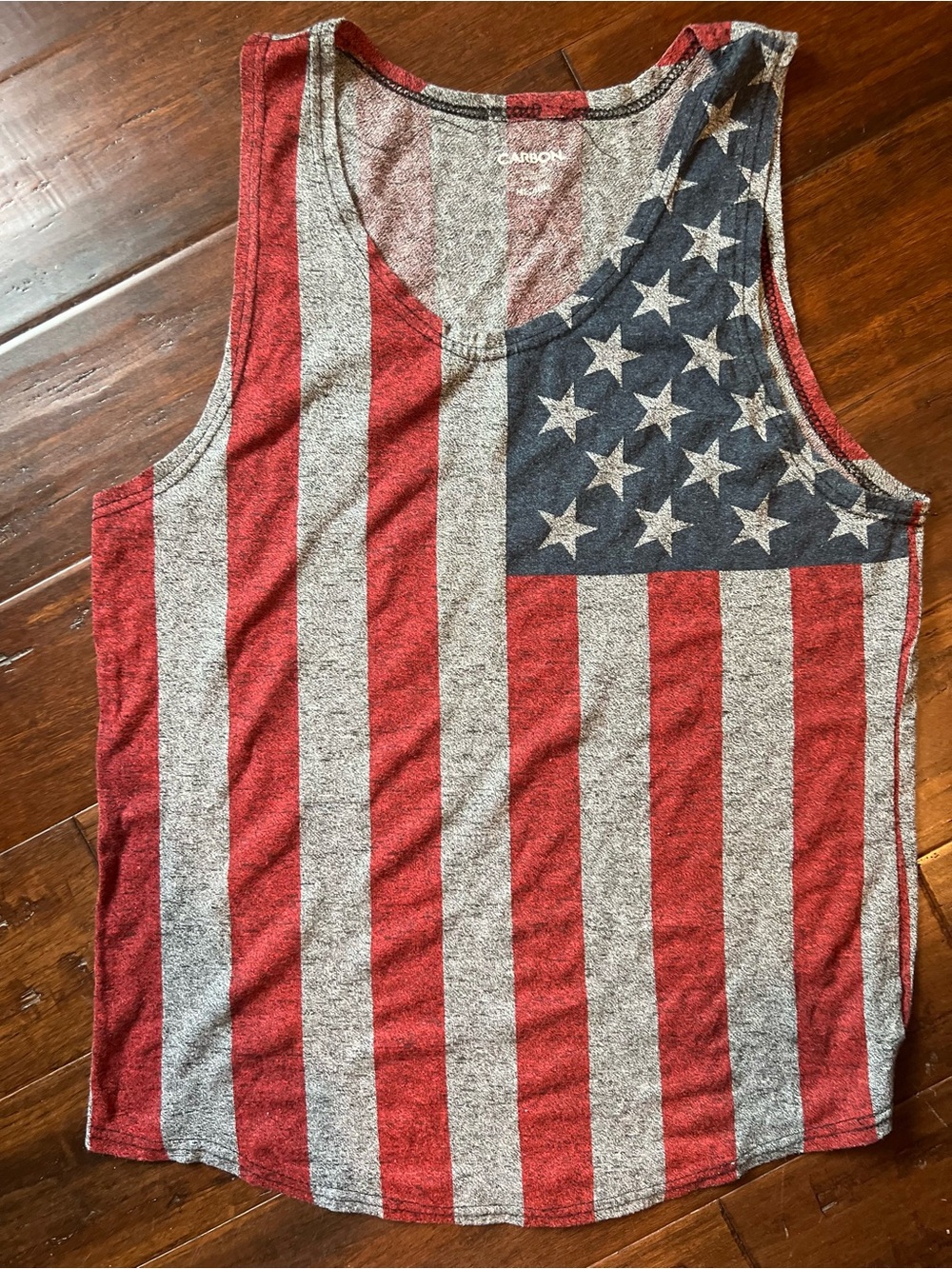 Carbon Red, Blue & White American Flag Tank Top oversized